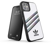 adidas Funda diseñada para iPhone 12 Mini, 5,4 Pulgadas, Fundas a Prueba de caídas, Bordes elevados a Prueba de Golpes, Funda de Poliuretano Original, Color Blanco holográfico