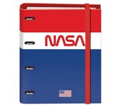 Dohe - Carpeta Recambio 4 Anillas - 32x28x4 cm (Para folios A4) - 100 hojas cuadriculadas, goma elástica, separadores, sobre de plástico y compresor - Material escolar - NASA Flag