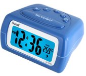 Sami Sami-LD12501B Despertador Digital Pantalla LCD, Luz Azul, Anuncia Hora y Temperatura y Control de Volumen. Repetición de Alarma, Diferentes Tonos de Alarmas y Señal Horaria. Color Blanco.