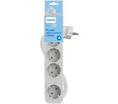 Philips CHP2144W - Regleta de 4 Enchufes, Bloqueo Alimentación, 1.440W, Cable Alimentación Trenzado 1.5 Metros Alta Resistencia, Cierre Seguridad (Indicador LED Prot) - Color Blanco