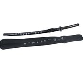 Katana 10037N de 102 cm, vaina negra con inscripción, hoja de acero, mango con encordado negro, con funda de nylon