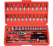 WOLFPACK LINEA PROFESIONAL - Juego Llaves De Vaso y Puntas 1/4" 46 Piezas. Con Apadtador. Cromo Vanadio, Kit Llave Combinada, Kit Carraca, Juego Llaves Vaso