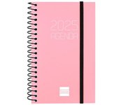 Finocam - Agenda Espiral Opaque 2025 Semana Vista Horizontal Enero 2025 - Diciembre 2025 (12 meses) Rosa Español