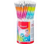 Maped 851874 - Lote de 72 lápices de goma, diseño triangular ergonómico para minería gris resistente, bote de 72 lápices de papel, multicolor