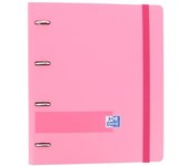 Oxford, Archivador 4 anillas plástico polyfoam con recambio y goma Oxford Live & Go, A4+ con recambio 100 Hojas, 5 bandas color y cuadrícula 5x5, color Rosa Chicle