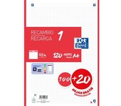Oxford recambio 100h + 20h gratis 4 taladros a4 90gr 5x5 1 banda rojo