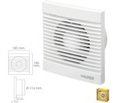 MAURER 19030605 Extractor Humos Baño 16 Watt. Salida Ø 116 mm, Acrilnitrilo, butadio-estirol, 9x18x19 cm