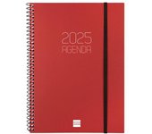 Finocam - Agenda Espiral Opaque 2025 Semana Vista Horizontal Enero 2025 - Diciembre 2025 (12 meses) Burdeos Español