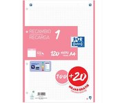Oxford Recambio 100H + 20H Gratis 4 Taladros A4 90Gr 5X5 1 Banda Rosa Chicle