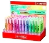 Fluorescentes marca STABILO modelo Stabilo Swing Cool Pastel Expositor de 48 Marcadores Fluorescentes - Cuerpo Plano - Punta Biselada - Trazo entre 1 y 4mm - Tinta con Base de Agua - Colores Surtidos
