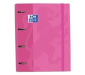 Oxford, Archivador 4 anillas con recambio y goma, TOUCH. Tapa Extradura A4+ con Recambio 80 Hojas, Cuadrícula 5x5, Color Rosa Pastel