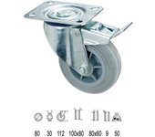 WOLFPACK LINEA PROFESIONAL - Rueda Industrial Goma Gris Placa con freno 80mm