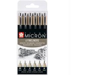 SAKURA Pigma Micron Fineliner Pens Set of 6, Waterproof, Permanent Black Ink, Assorted Sizes | Pens for Writing, Drawing & Journaling