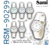 Sami SAMI-RSM90299 Reloj de Pulsera analógico cadete/Infantil con Carcasa de Metal baño de Plata, Esfera Blanca y Correa de Cuero.