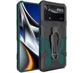 KEYSION Shockproof Armor Case for Xiaomi POCO X4 Pro 5G Silicone + PC Metal Stand Back Clip Phone Back Cover for Redmi 10C