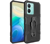 KEYSION Shockproof Armor Case for VIVOV Y36 5G Y27 4G Soft Silicone+PC Metal Stand Back Clip Phone Cover for VIVO Y02 Y02A Y02T