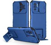 KEYSION Shockproof Case for Xiaomi POCO M5S Push Pull Camera Protection Live Stand Phone Back Cover for Redmi Note 10S 10 Pro 4G