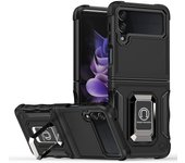 KEYSION Shockproof Armor Case for Samsung Galaxy Z Flip 4 5G Silicone + PC Metal Ring Stand Phone Back Cover for Galaxy Z Flip 4