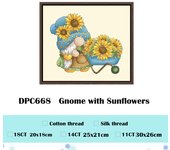 Gnome with Sunflowers cross stitch kit 18ct 14ct 11ct light yellow fabric cotton  thread embroider DIY handmade needlework