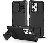KEYSION Shockproof Armor Case for Redmi Note 12 Pro Slide Camera Lens Protection Live Stand Phone Back Cover for Redmi Note 12