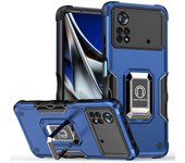 KEYSION Shockproof Armor Case for POCO X4 Pro 5G Soft Silicone + PC Metal Ring Stand Phone Back Cover for Xiaomi POCO M4 Pro 4G