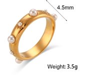 E.B.belle exquisito 18K chapado en oro impermeable verde transparente zirconia perla anillos acero inoxidable mujer