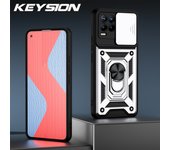 KEYSION Shockproof Case for Realme Narzo 50 Push Pull Camera Protection Ring Stand Phone Back Cover for OPPO Realme Narzo 50