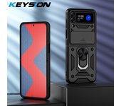 KEYSION Shockproof Armor Case for Samsung Z Flip 4 5G Slide Camera Lens Protection Ring Stand Phone Cover for Galaxy Z Flip 4