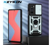 KEYSION Shockproof Case for Motorola Edge 30 Pro 20 Fusion Push Pull Camera Protection Ring Stand Phone Cover for MOTO E7i Power