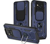 KEYSION Shockproof Armor Case for Xiaomi POCO X3 NFC Ring Stand Push Pull Camera Protection Phone Cover for POCO X3 Pro M3 Pro
