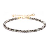 3mm Dainty Pyrite Chain Bracelet for Women Birthstone Crystal for Mom 14k Gold Plated Copper Energy Health Jewellery