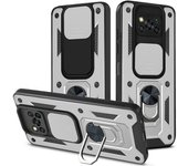 KEYSION Shockproof Armor Case for Xiaomi POCO X3 NFC Ring Stand Push Pull Camera Protection Phone Cover for POCO X3 Pro M3 Pro
