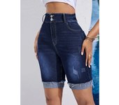 Women Summer High Waist Knee Length Denim Shorts Ladies Stretch Jeans Short Pants