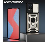 KEYSION Shockproof Case for Realme Narzo 50 Push Pull Camera Protection Ring Stand Phone Back Cover for OPPO Realme Narzo 50
