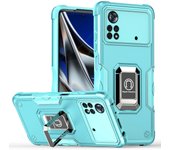 KEYSION Shockproof Armor Case for POCO X4 Pro 5G Soft Silicone + PC Metal Ring Stand Phone Back Cover for Xiaomi POCO M4 Pro 4G
