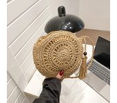 Round Tassel Straw Crossbody Bag Women Summer Rattan Handbags Handmade Woven Beach Circle Bohemia Beach Travel Shoulder Tote