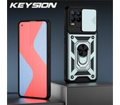 KEYSION Shockproof Case for Realme Narzo 50 Push Pull Camera Protection Ring Stand Phone Back Cover for OPPO Realme Narzo 50
