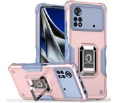 KEYSION Shockproof Armor Case for POCO X4 Pro 5G Soft Silicone + PC Metal Ring Stand Phone Back Cover for Xiaomi POCO M4 Pro 4G