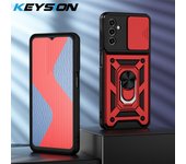 KEYSION Shockproof Armor Case for Samsung M23 5G M13 4G Push Pull Camera Protection Ring Stand Phone Cover for Galaxy F23 5G