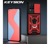 KEYSION Shockproof Case for Realme Narzo 50 Push Pull Camera Protection Ring Stand Phone Back Cover for OPPO Realme Narzo 50