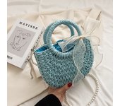 Female Casual Straw Handbag Straw Braid Ribbon Tote Crossbody Bag with Pearl Shoulder Strap for Outdoor Beach Travel