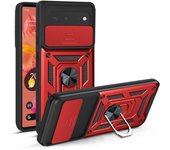 KEYSION Shockproof Case for Google Pixel 6 6 Pro Push Pull Camera Protection Ring Stand Phone Back Cover for Google Pixel 6 Pro