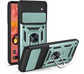 KEYSION Shockproof Case for Google Pixel 6 6 Pro Push Pull Camera Protection Ring Stand Phone Back Cover for Google Pixel 6 Pro