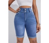 Women Summer High Waist Knee Length Denim Shorts Ladies Stretch Jeans Short Pants