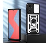 KEYSION Shockproof Armor Case for Samsung M23 5G M13 4G Push Pull Camera Protection Ring Stand Phone Cover for Galaxy F23 5G