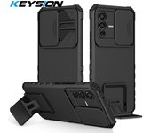 KEYSION Shockproof Case for VIVO V23 5G Push Pull Camera Protection Live Stand Phone Back Cover for VIVO V23e 4G V23e 5G