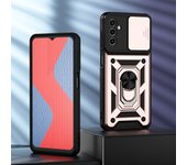 KEYSION Shockproof Armor Case for Samsung M23 5G M13 4G Push Pull Camera Protection Ring Stand Phone Cover for Galaxy F23 5G