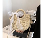 Straw Woven Crossbody Bag For Women Hand-Woven Small Handbag Moon Shape Bow Design Rattan Drawstring Beach Shoulder Bag bolsa