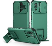 KEYSION Shockproof Case for Xiaomi POCO M5S Push Pull Camera Protection Live Stand Phone Back Cover for Redmi Note 10S 10 Pro 4G