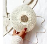 Flower Graphic Circle Straw Bag, Vintage Shoulder Beach Bag, Women's Crossbody Purse Mini Floral Decor Straw Crossbody Bag